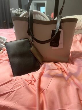 Nine west Beige and black Two-Tone Tote with Detachable Black Pouch